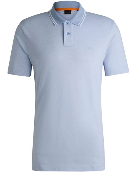 Boss Mens Tipped Oxford Polo Shirt Light Blue