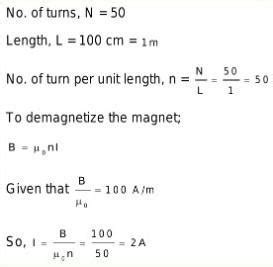 The coercivity of a bar magnet is 100A/m. It isto be demagnetised by ...