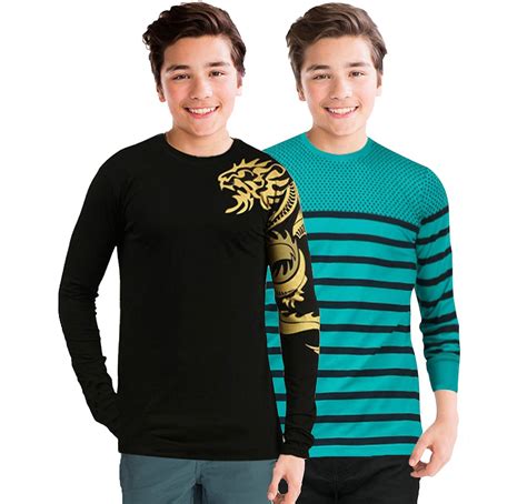 Buy JUGULAR Boys Pure Cotton Printed T Shirt (Pack of 2) (Black,Green ...