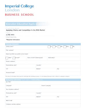 Fillable Online workspace imperial ac Executive Education Application ...