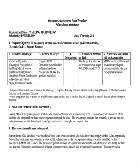 Image result for Assessment Plan Examples
