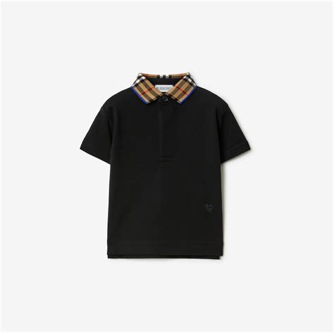 Check Collar Cotton Polo Shirt in Black | Burberry® Official