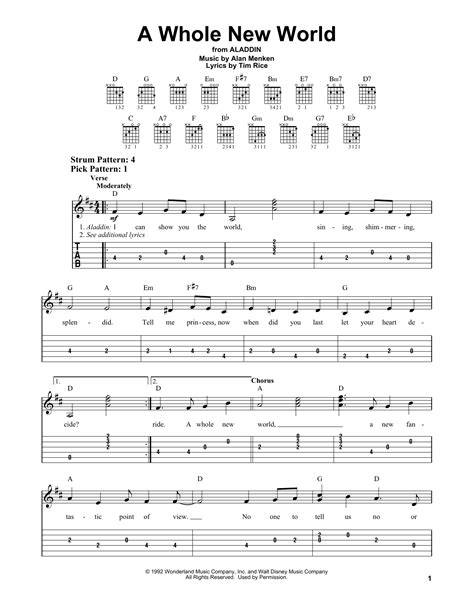 A Whole New World (from Aladdin) (Easy Guitar Tab) - Print Sheet Music