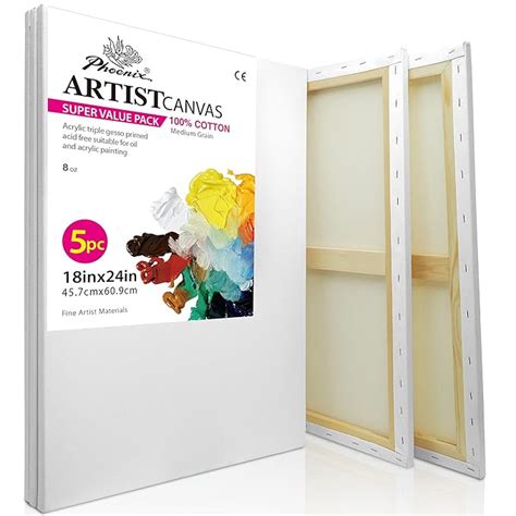 PHOENIX Pre Stretched Canvas for Painting - 18x24 Inch / 5 Pack - 5/8 ...