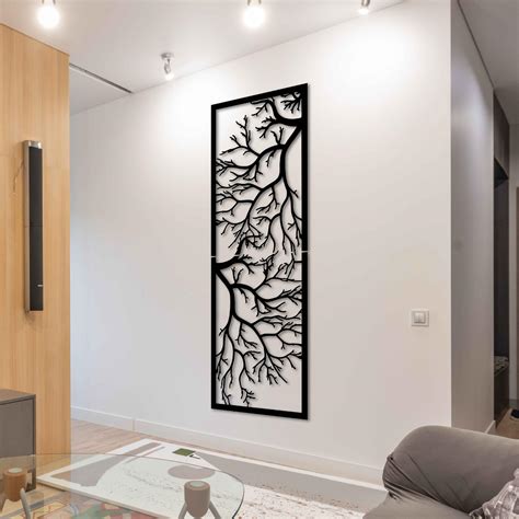 Vertical Metal Wall Sculptures Modern Tree And Birds Metal Wall Art