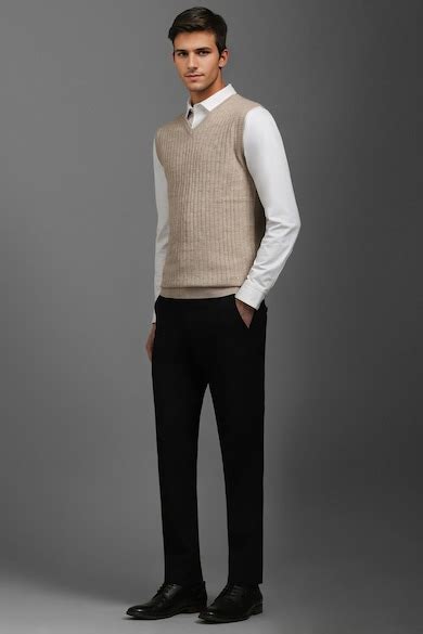 Buy Men Beige Textured V Neck Sleeveless Sweater Online - 39728204 ...