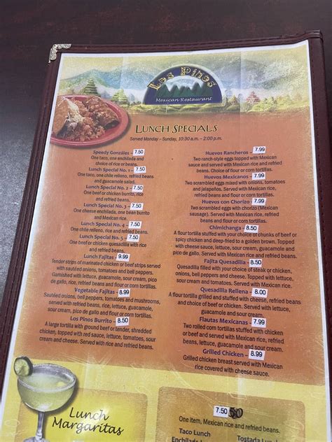 Menu at Los Pinos restaurant, Mayfield