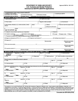 US SENTRI Application Form - Plantilla Rellenable en Blanco | Rellenar ...