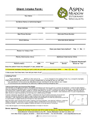 Aspen Meadow Veterinary Specialists Client Intake - Blank Fillable ...