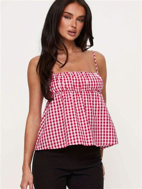Women's Plaid Print Camisole Spaghetti Strap Low Cut Backless Tank Tops ...