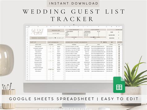 Wedding Guest List Template | Wedding Guest List Google Sheets | Wedding Spreadsheet Google ...