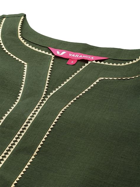 Varanga Women Olive Green Gota Embellished Straight Kurta Paired With ...