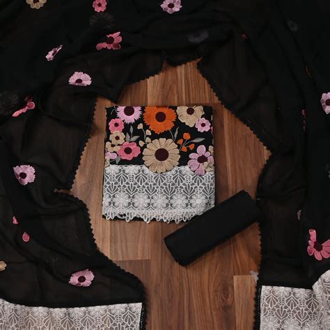Organza Black Unstitched Suit – CHAWLA SILK STORE