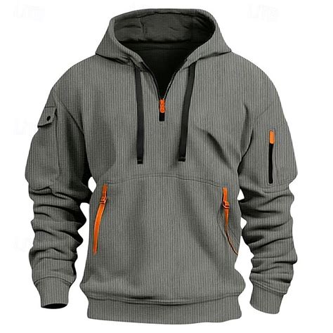 Men's Hoodie Pullover Quarter Zip Hoodie Blue Black White Red Khaki ...