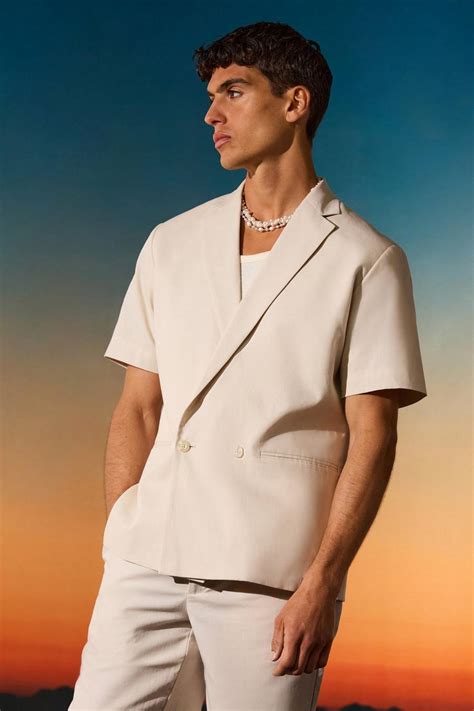 Mix & Match Linen Blend Short Sleeve Double Breasted Blazer | boohoo UK