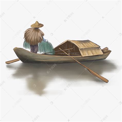 水墨划船的渔船素材图片免费下载-千库网