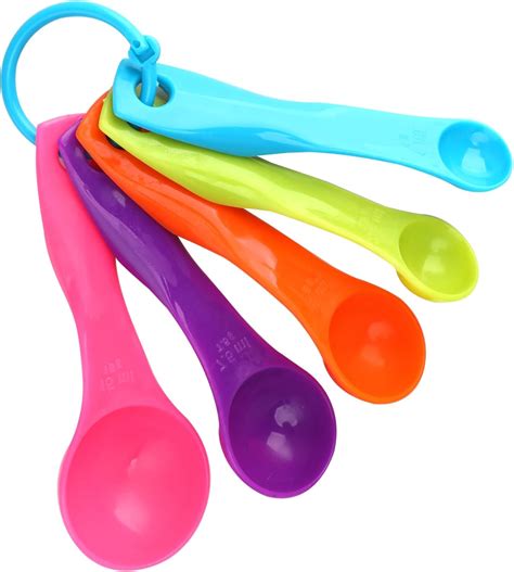 5 Pcs Measuring Spoons Set, Multi Colours Plastic Measuring Spoon Set, Stackable Dosing Long ...