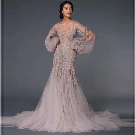 Elegant-Wedding-Dress-O-Neck-See-Through-Applique-Floor-Length-Lantern ...