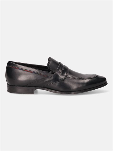 bugatti Black Premium Leather Formal Slip-Ons – bugatti Shoes India