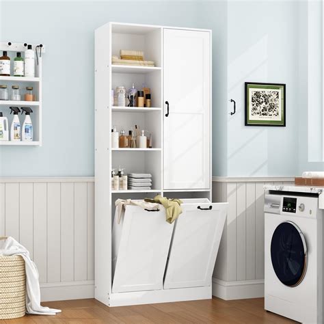 Amazon.com: AMZOSS Bathroom Laundry Cabinet with 2 Baskets, Double Tilt ...