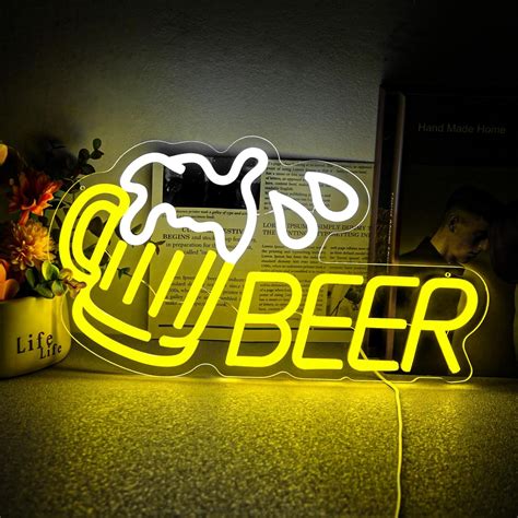 Beer Neon Signs Yellow White Bar Neon Lights LED Gifts Decor for ...