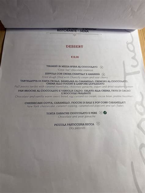 Menu at Casa Tua Siena restaurant, Siena