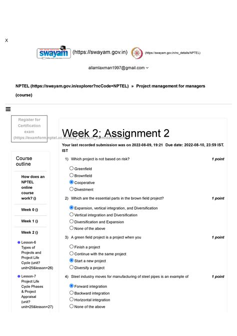 Lakshman Project management for managers - Unit 4 - Week 2 - X NPTEL ...