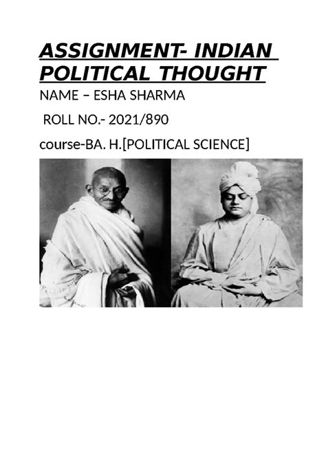 Assignment Indian Political Thought - ASSIGNMENT- INDIAN POLITICAL ...