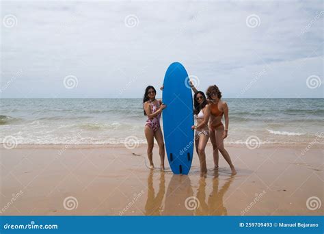 Attractive Mature Woman Next To Two Young, Pretty, Brunette South American Women in Bikini and ...