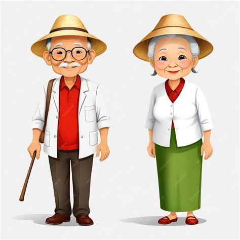 Vietnamese Grandpa and Grandma vector set white background isolated a ...