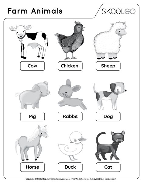 Farm Animals - Free Worksheet - SKOOLGO