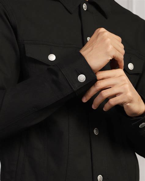 Buy Casual Black Solid Denim Jacket from Jeunet Collection