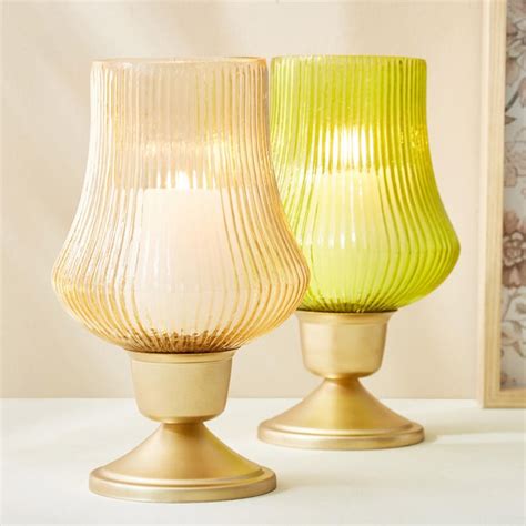 Buy Raga Ribbed Glass Hurricane With Metal Base from Home Centre at ...