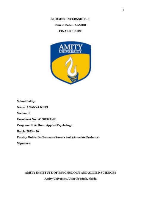 AASI101 Summer Internship I Final Report by Ananya Kuri - Studocu