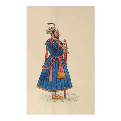 Miniature WatercolorÂ Painting of a Mughal King