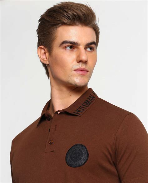 Hotsman - Men's Partywear - Luxury Woven Badge Polo - Sync Brown – HOTS MAN