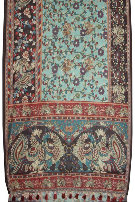 Blue Kalamkari Print Malai Cotton Saree 10067901 – Avishya.com