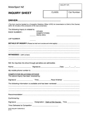Fillable Online INQUIRY SHEET CLASS Car Number Fax Email Print - pdfFiller