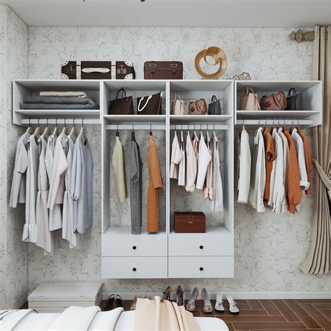 Latitude Run® White Modular Closet Organizer System with 4 rods,4 ...