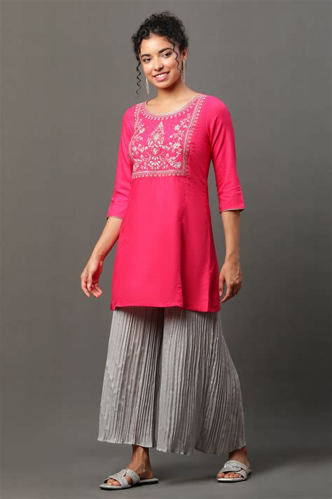 Buy Silver Solid Flared Woven Sharara With Pleated Detail Online for ...