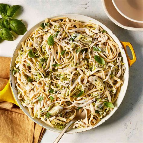 Creamy Chicken Pasta with Brussels Sprouts & Artichokes