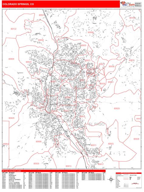 Colorado Springs Colorado Zip Code Wall Map (Red Line Style) by ...