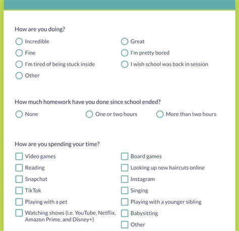 Questionnaire Examples for Students 的图像结果