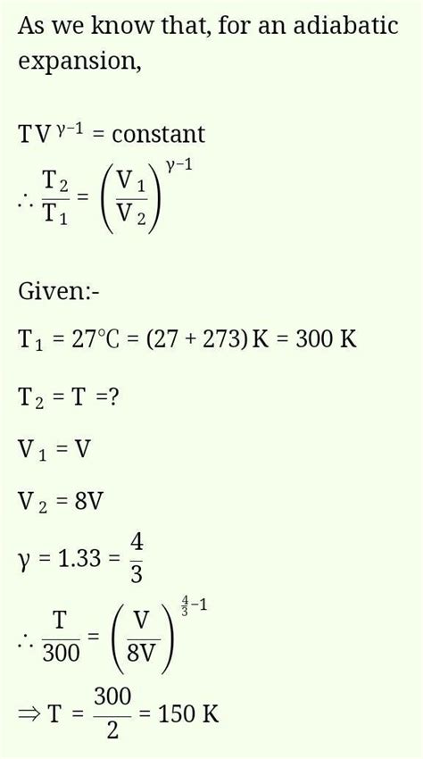 1 mole of NH3 at 27^oC is expanded in reversible adiabatic condition to ...