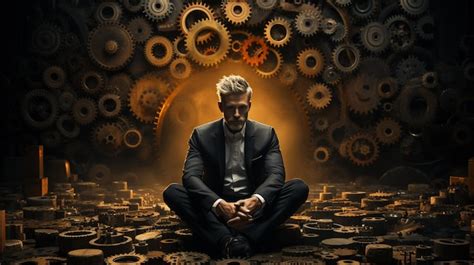 Handsome young businessman in suit with crossed legs sitting at a table ...