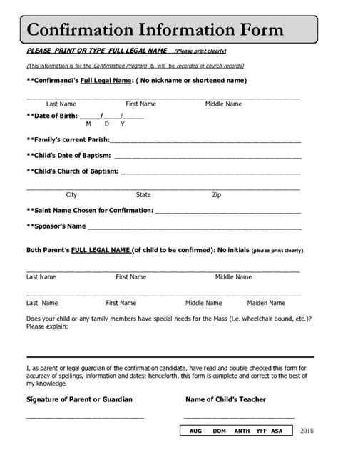 Fillable Online THE RITE OF CONFIRMATION - Catholic Diocese of ...