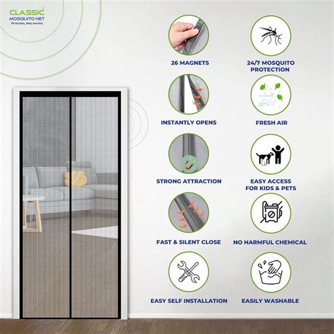 Classic Mosquito Net for Door Fiberglass Magnetic Curtain Auto Closing ...