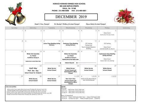 Calendar – Horace Furness High School