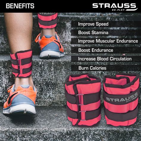 Strauss Adjustable Ankle/Wrist Weights 2 KG X 2 | Ideal for Walking, R ...