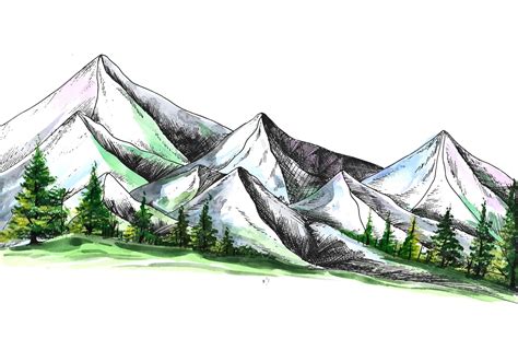 Scenery Drawing Of Mountains For Kids